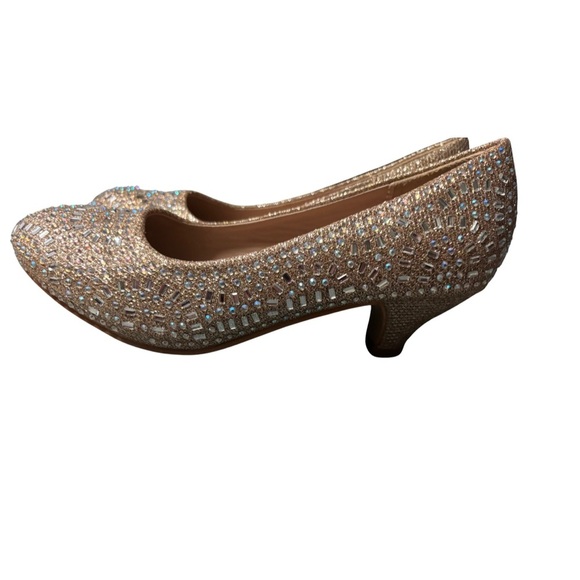 Link Gold embellished kitten heel shoes youth size 4 gems and sparkle - Picture 5 of 8